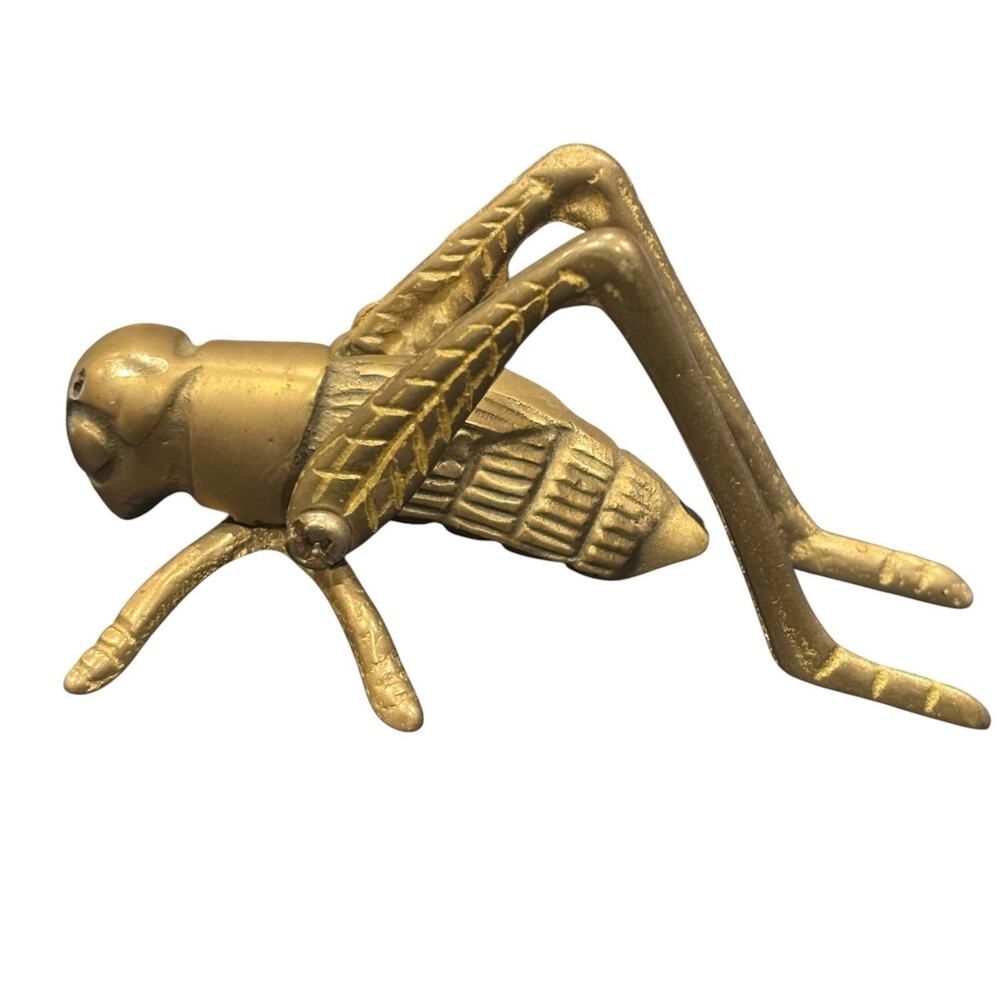Vintage Brass Grasshopper Articulating Legs Etched Details Missing Antennae